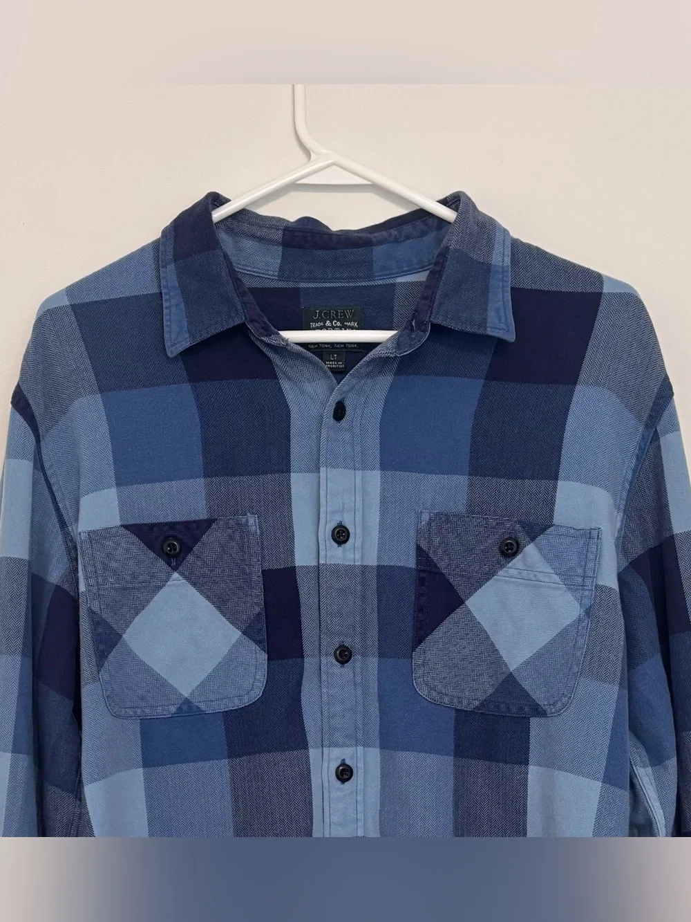 J Crew Sporting Goods 100% Cotton Blue Checkered Flannel Button Down Large Tall